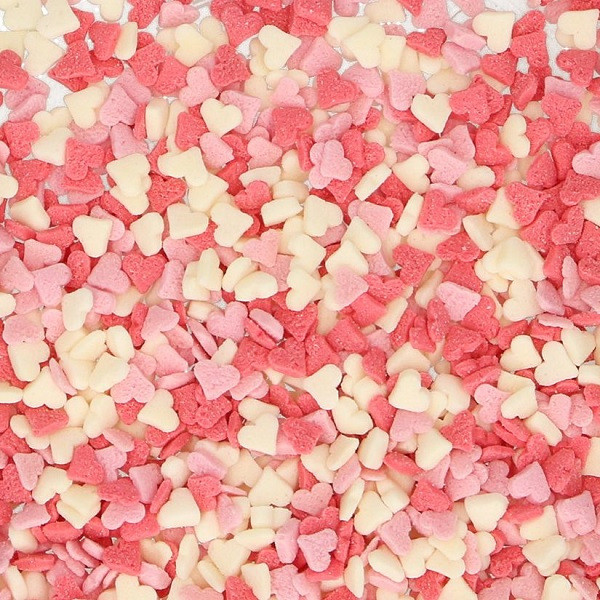 Granella di zucchero cuoricini mini bianchi, rosa, rossi e cuori forati